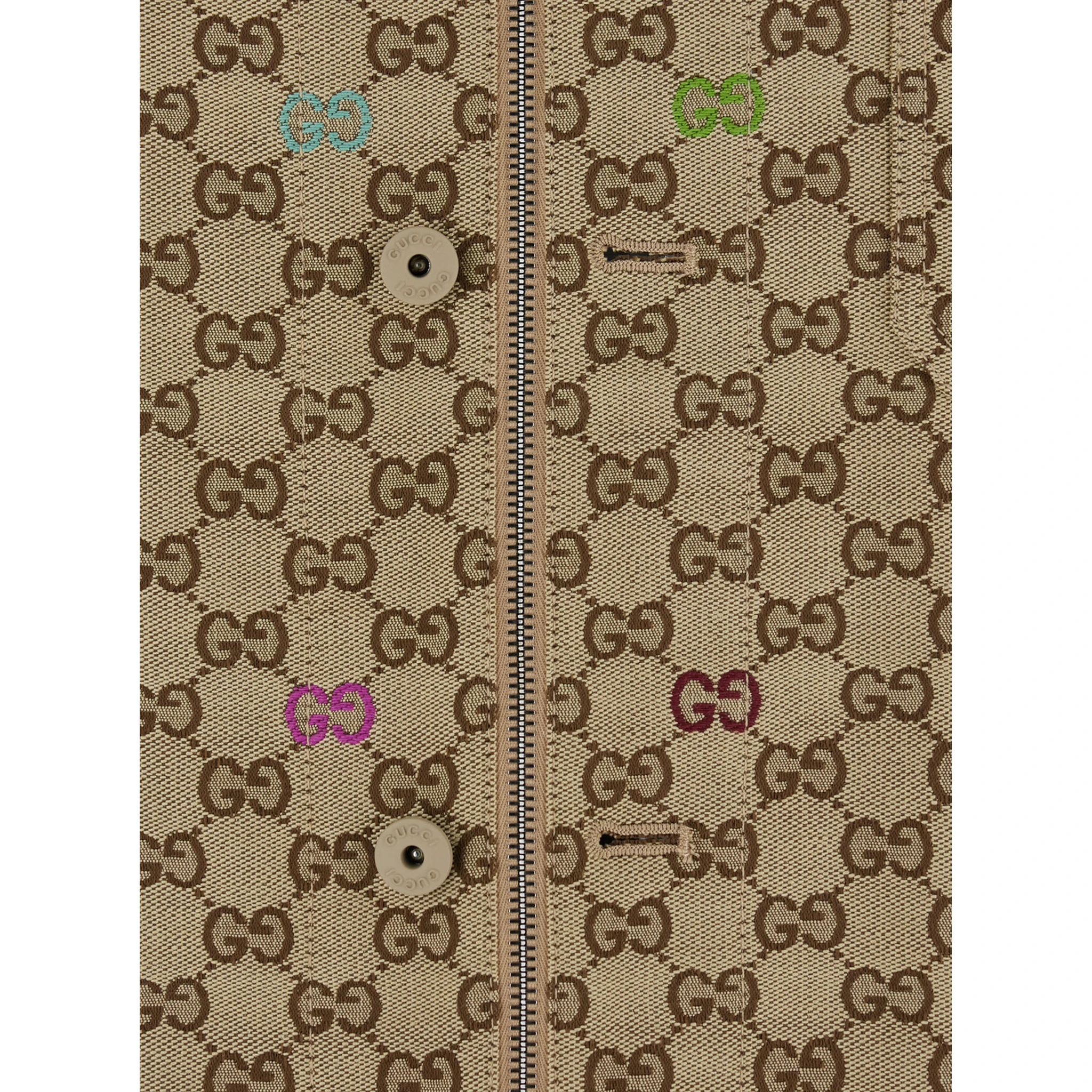 Beige Shirt with Spread Collar and Two Front Welt Pockets in GG Canvas Man