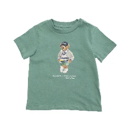 Green Crewneck T-Shirt with Maxi Logo Print on the Front in Cotton Baby