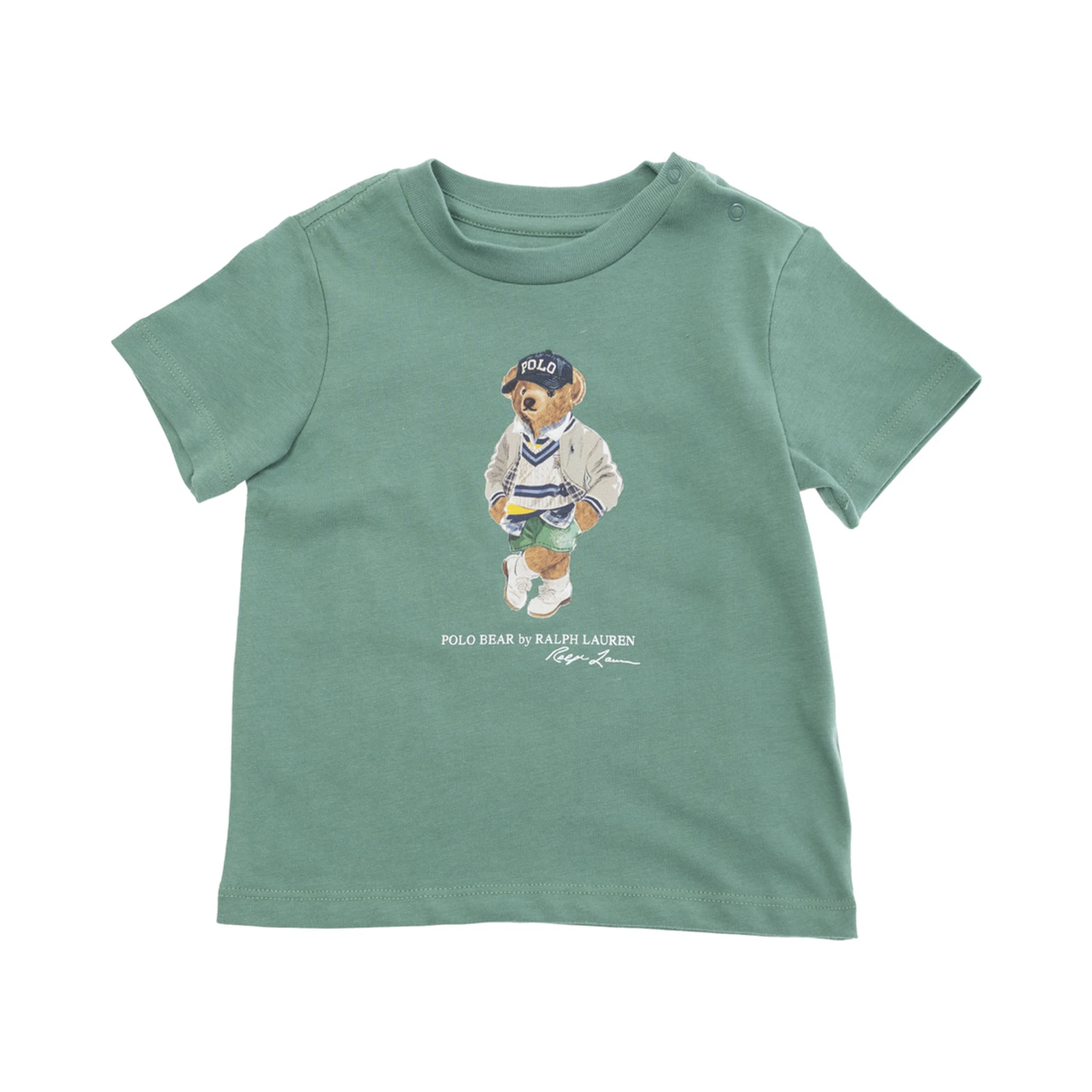 Green Crewneck T-Shirt with Maxi Logo Print on the Front in Cotton Baby