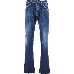 The American Blue Jeans with Logo Patch on the Rear and Faded Effect in Denim Man
