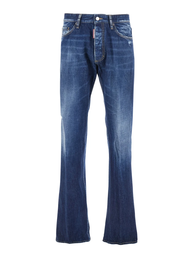 The American Blue Jeans with Logo Patch on the Rear and Faded Effect in Denim Man