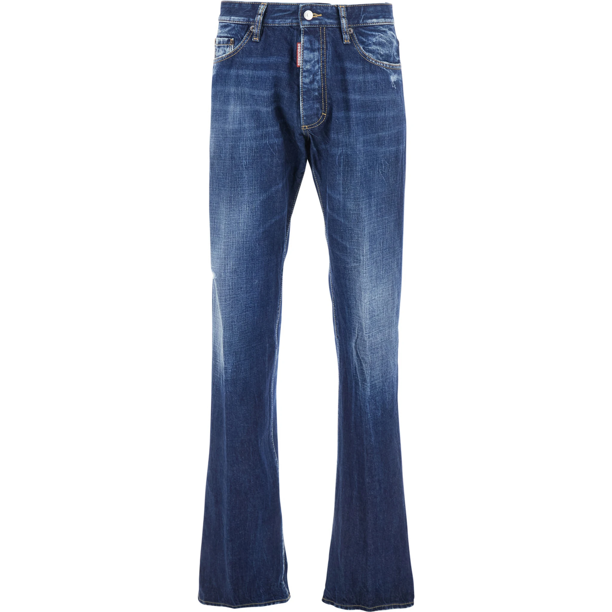 The American Blue Jeans with Logo Patch on the Rear and Faded Effect in Denim Man