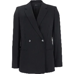 Black Double Breasted Jacket with Shoulder Pads in Tech Fabric Woman