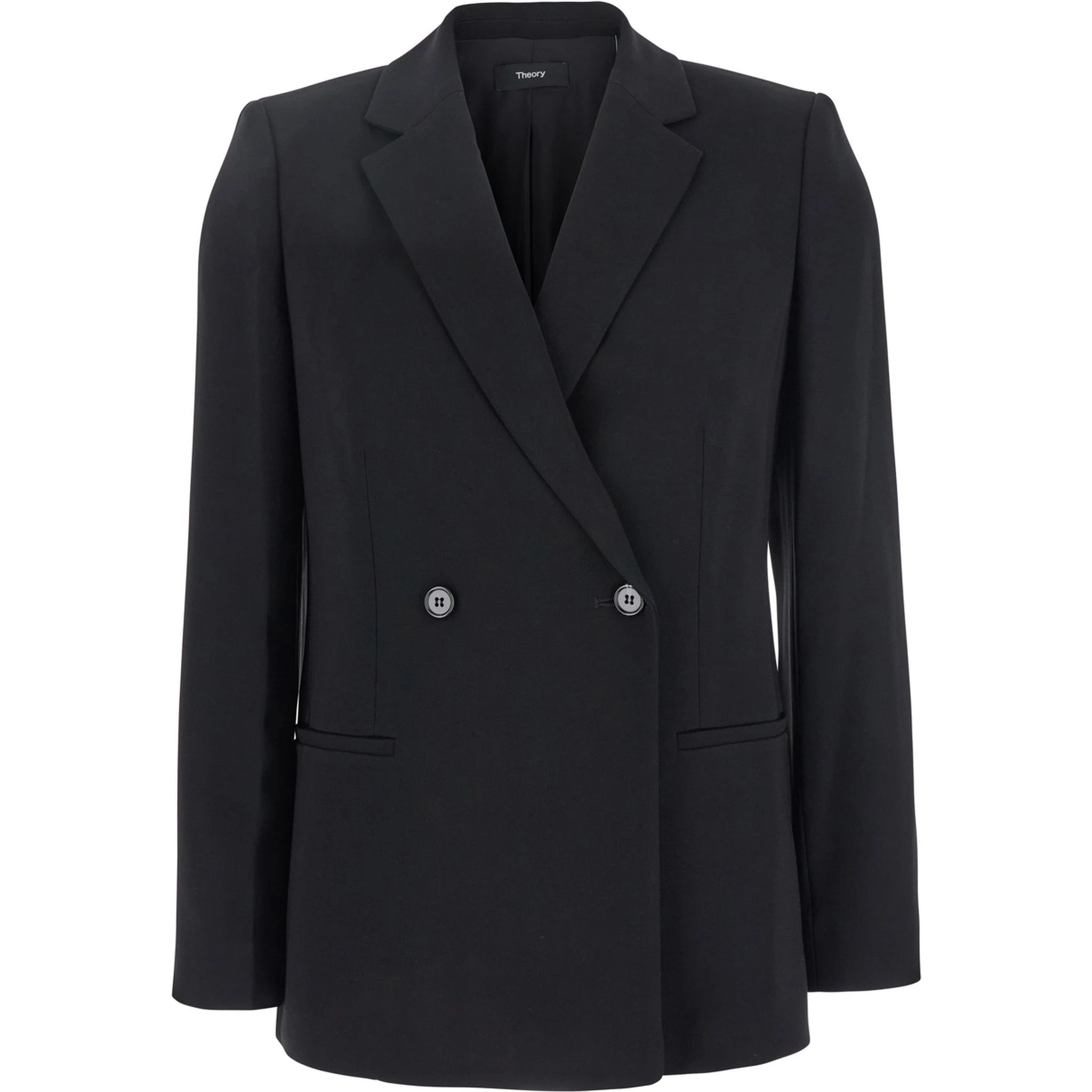 Black Double Breasted Jacket with Shoulder Pads in Tech Fabric Woman