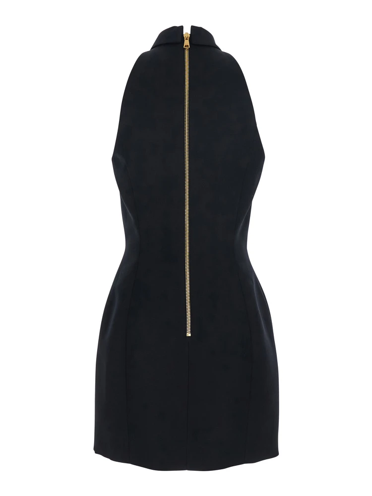 Black Dress with Pointed Collar and Logo Buttons on the Front in Wool Woman alternative