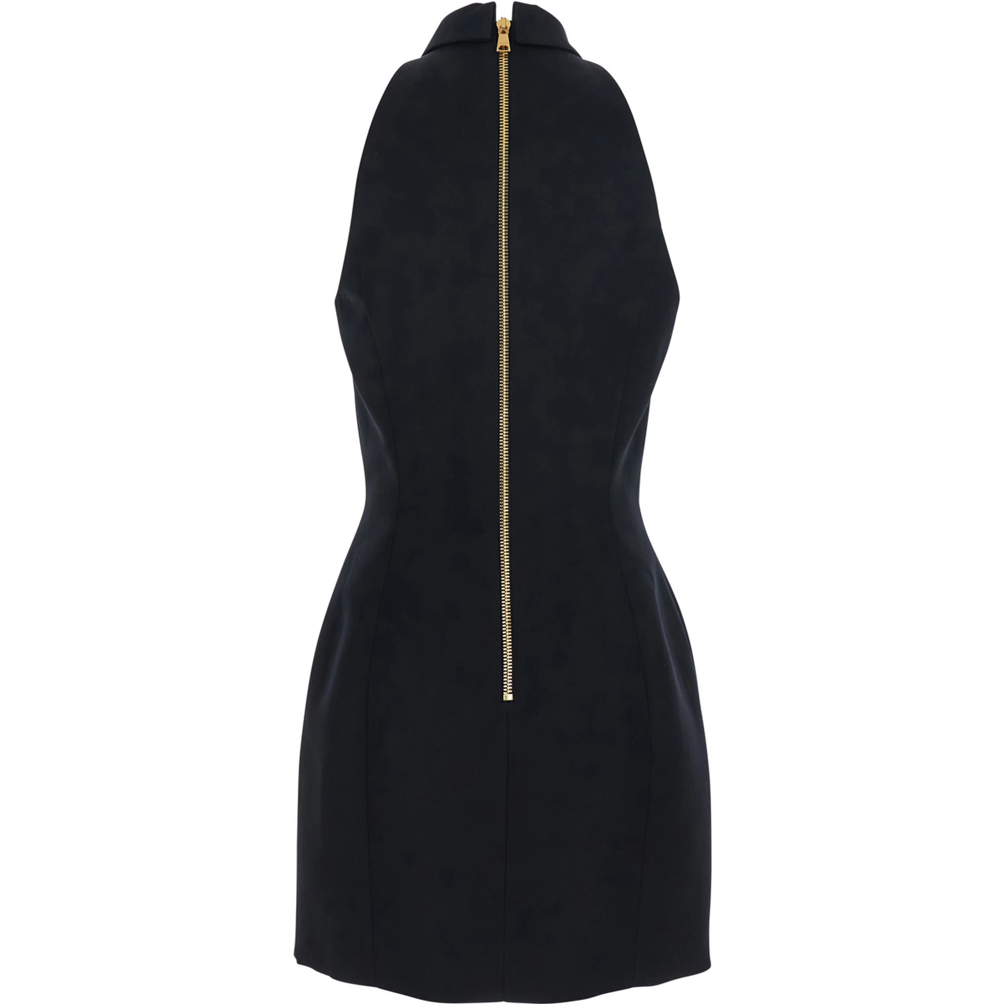 Black Dress with Pointed Collar and Logo Buttons on the Front in Wool Woman