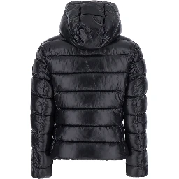 Cosmary Black Down Jacket with Removable Hood and Logo Patch on the Sleeve in Tech Fabric Woman