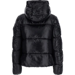Biddy Black Down Jacket with Hood and Logo on the Sleeve in Tech Fabric Woman