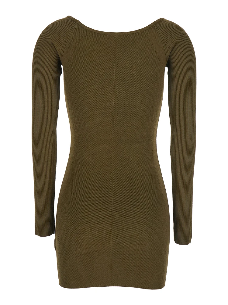 M-Vera Green Mini Dress with Boat Neckline and Cut-Out with Logo on the Front in Viscose Stretch Woman alternative