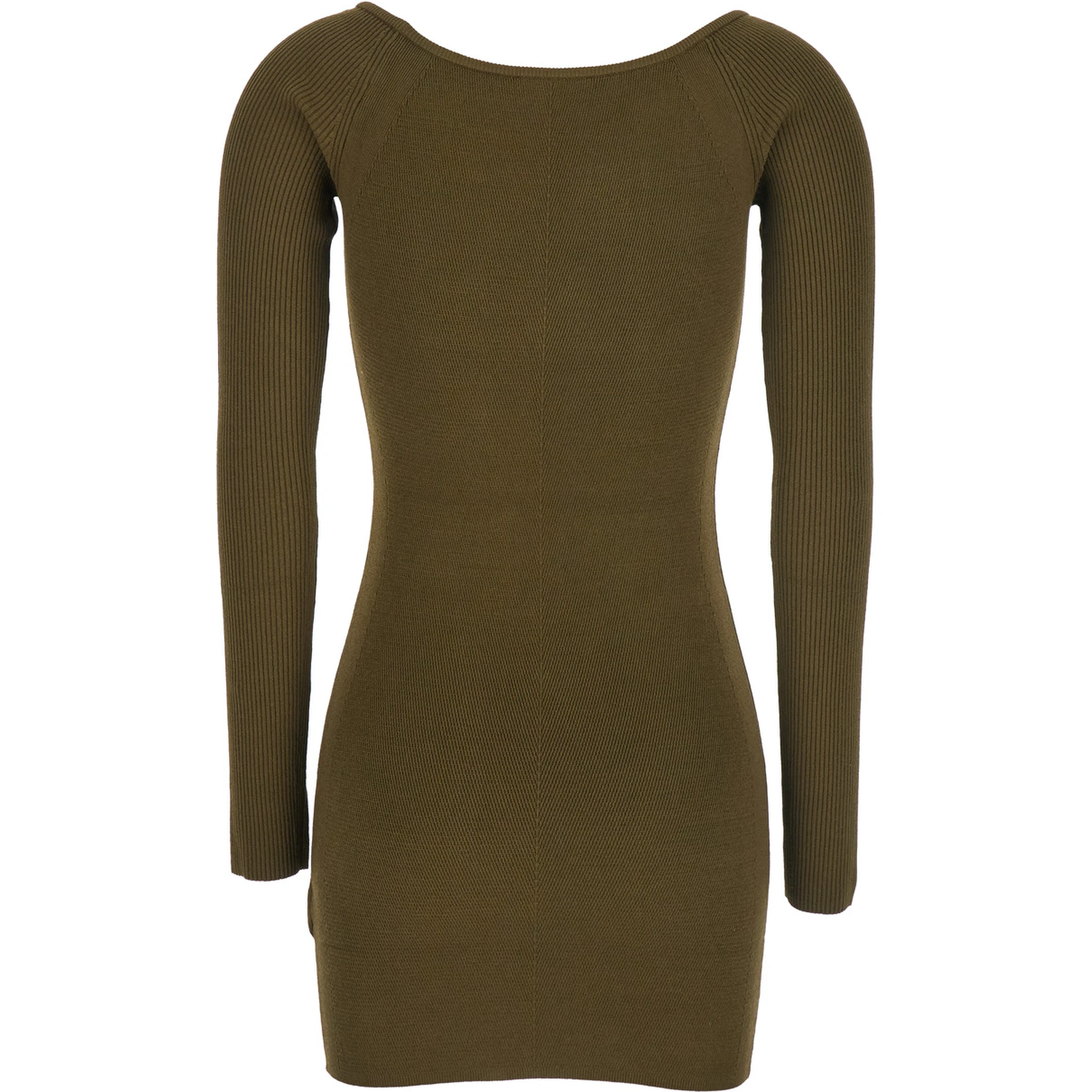 M-Vera Green Mini Dress with Boat Neckline and Cut-Out with Logo on the Front in Viscose Stretch Woman