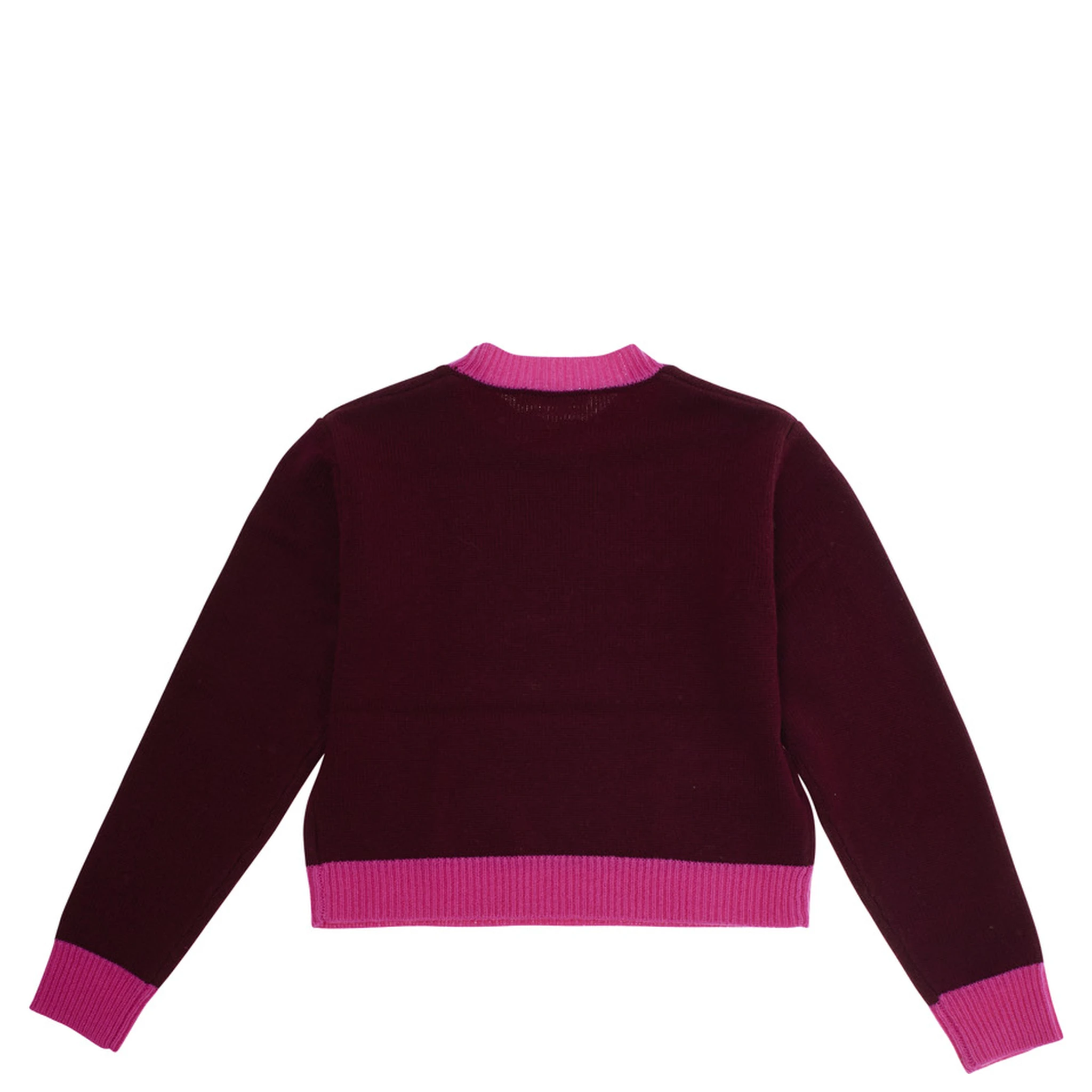 Fuchsia Crewneck Sweater with Logo Lettering on the Front and Contrasting Trims in Wool and Cashmere Woman
