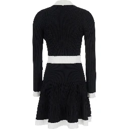 Black Dress with V Neck and Flared Skirt in Viscose Blend Woman