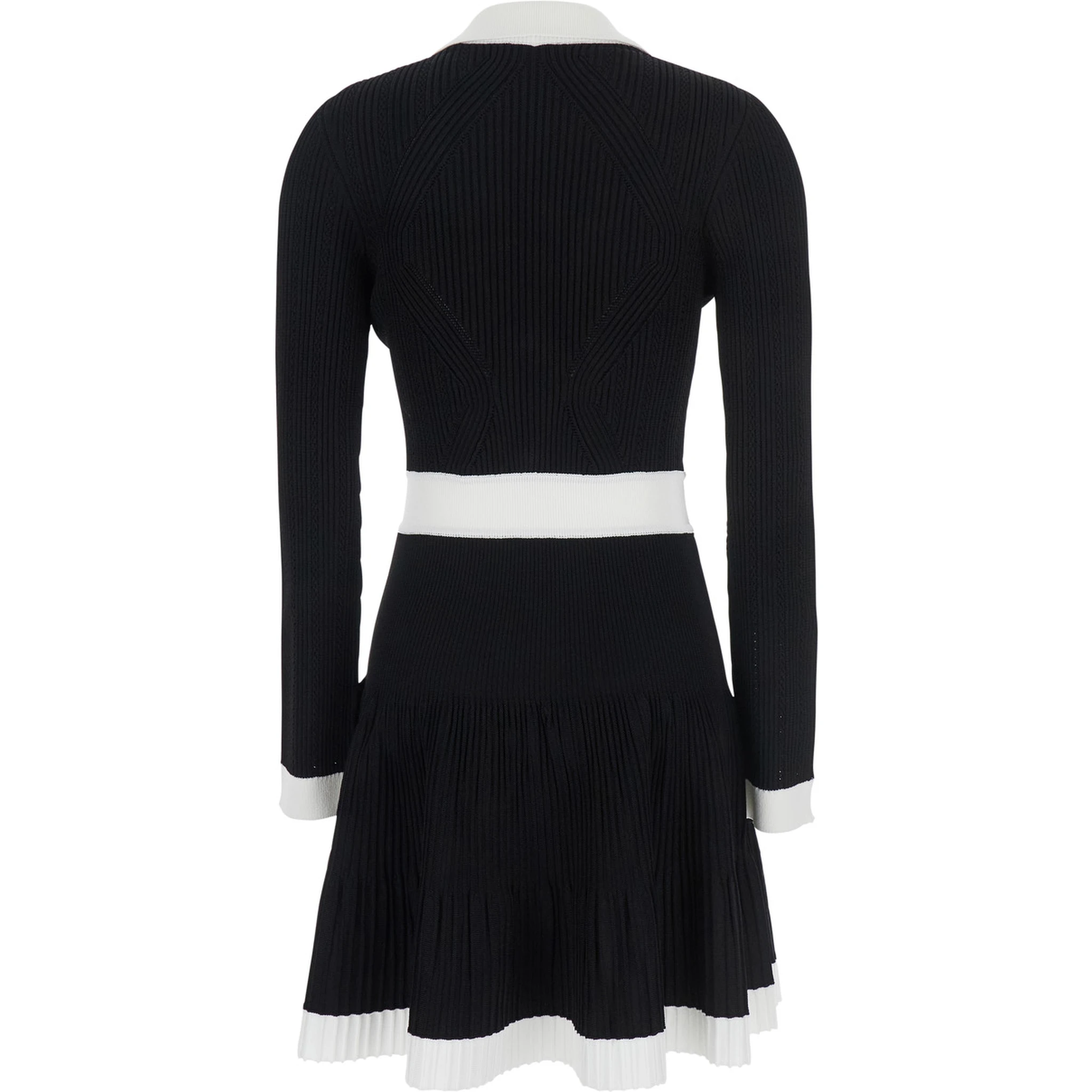 Black Dress with V Neck and Flared Skirt in Viscose Blend Woman