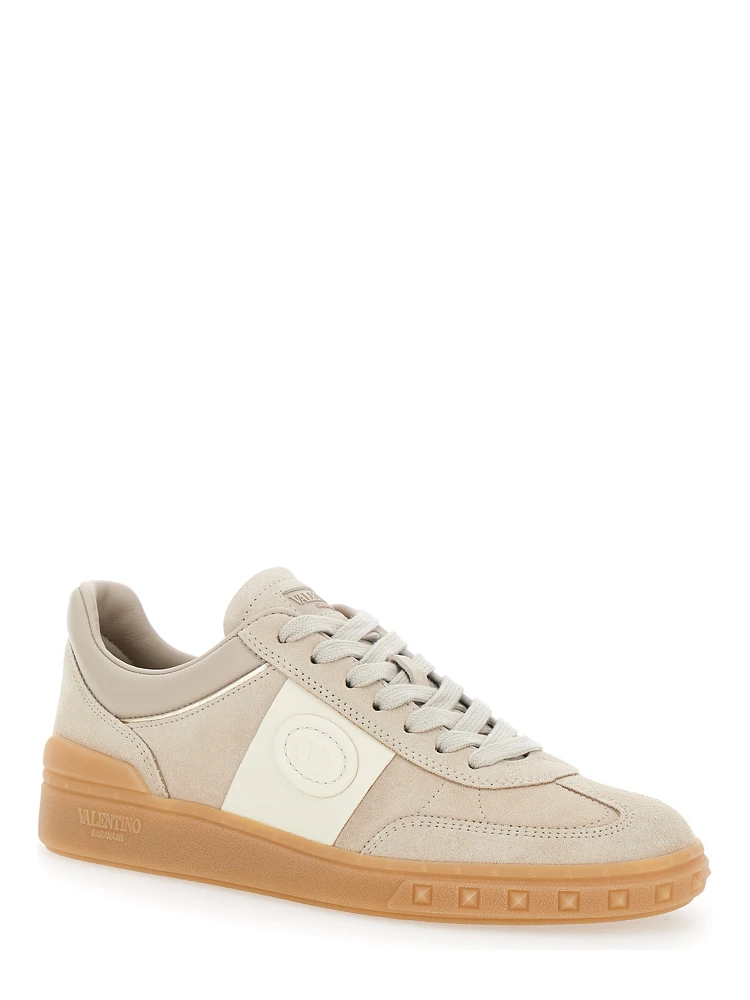 Upvillage Beige Low Top Sneakers with Logo Patch on the Tongue and Rockstud Embellishments on the Sole in Leather Woman alternative