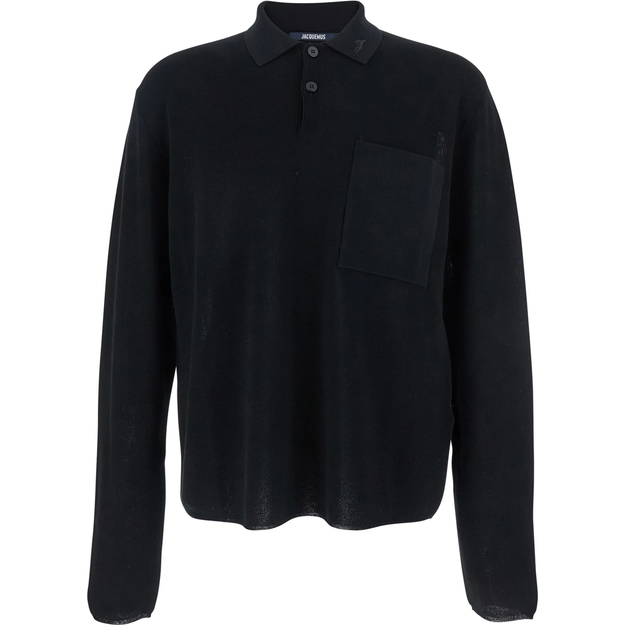 Black Polo Shirt with Tone-on-Tone Logo on Front in Cotton Knit Man