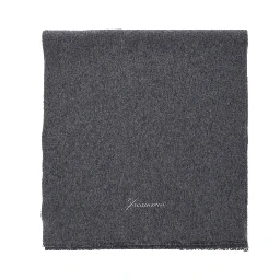 Grey Rectangular Scarf with Logo Lettering on the Front in Wool and Cashmere Woman