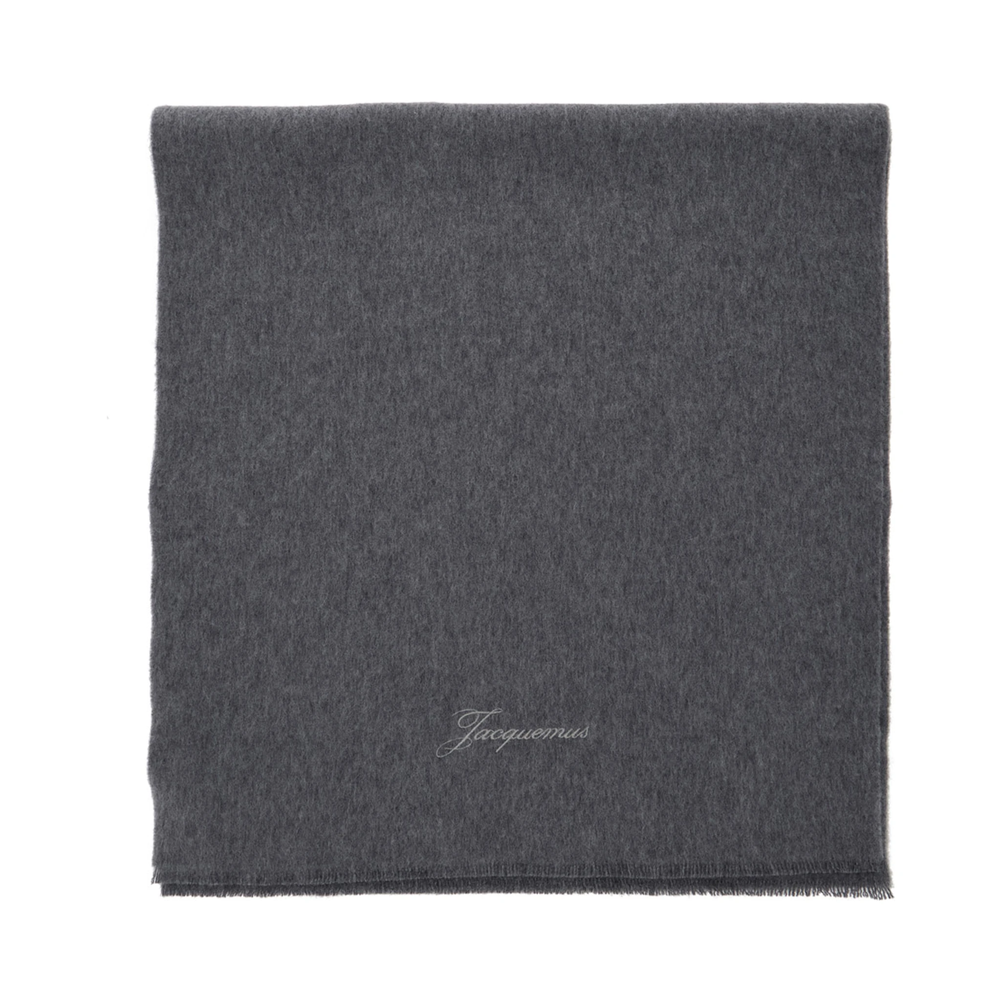 Grey Rectangular Scarf with Logo Lettering on the Front in Wool and Cashmere Woman