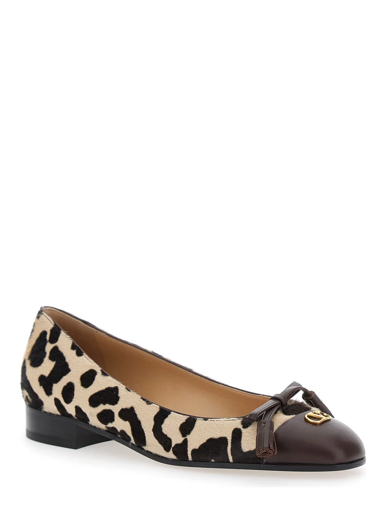 Brown Ballerinas with Vlogo Plaque on Front and Animalier Motif in Leather Woman alternative