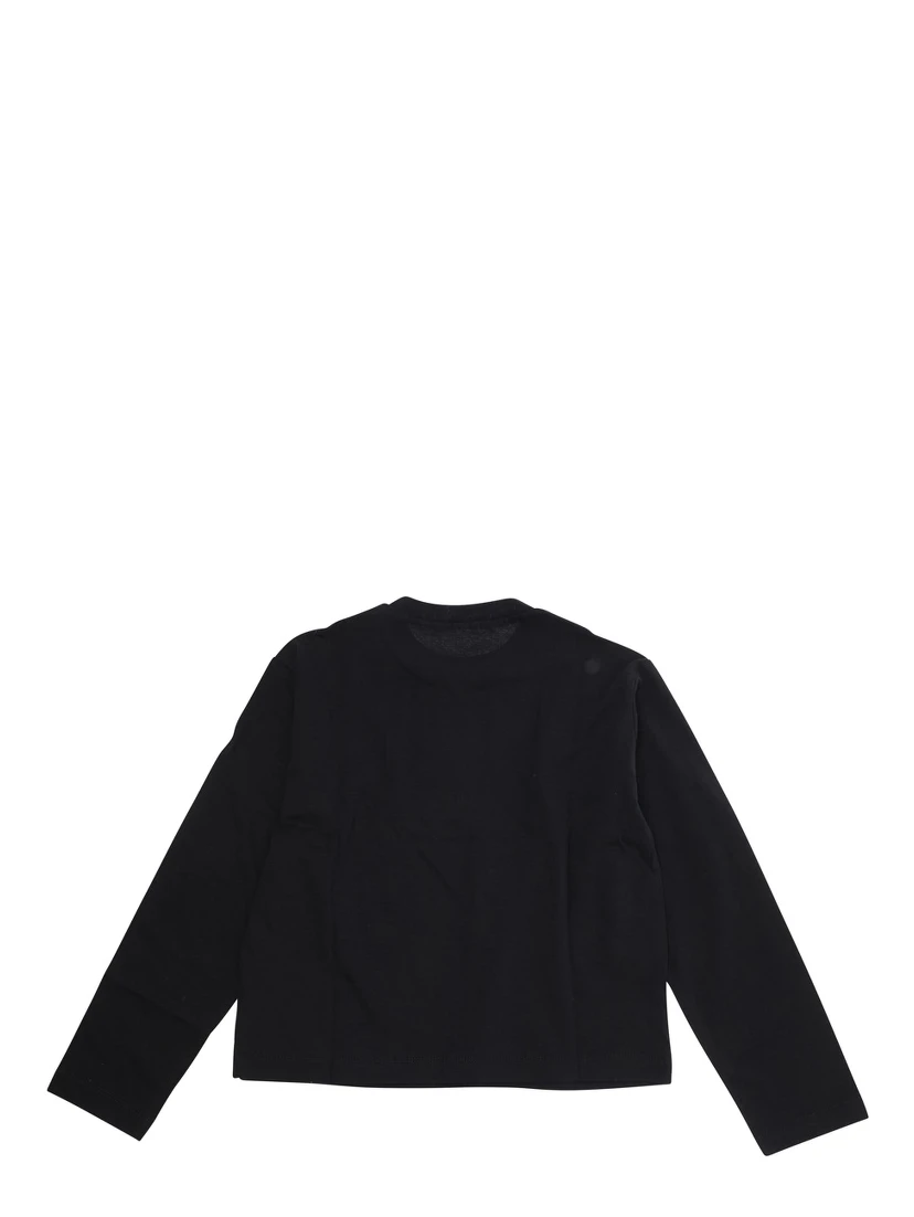 Black Long Sleeve T-Shirt with Front Lettering Logo in Cotton Girl