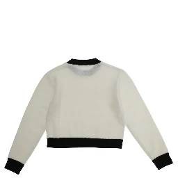 White Crewneck Sweater with Logo Lettering on the Front and Contrasting Trims in Wool and Cashmere Woman