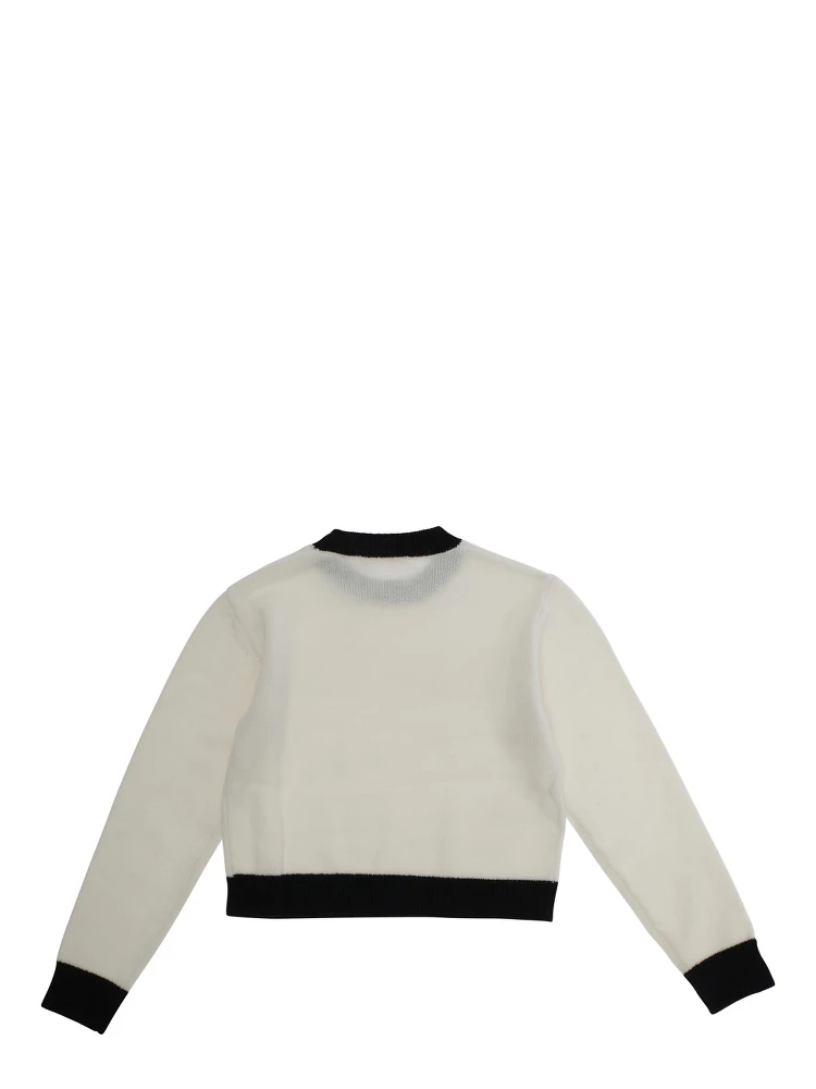 White Crewneck Sweater with Logo Lettering on the Front and Contrasting Trims in Wool and Cashmere Woman alternative