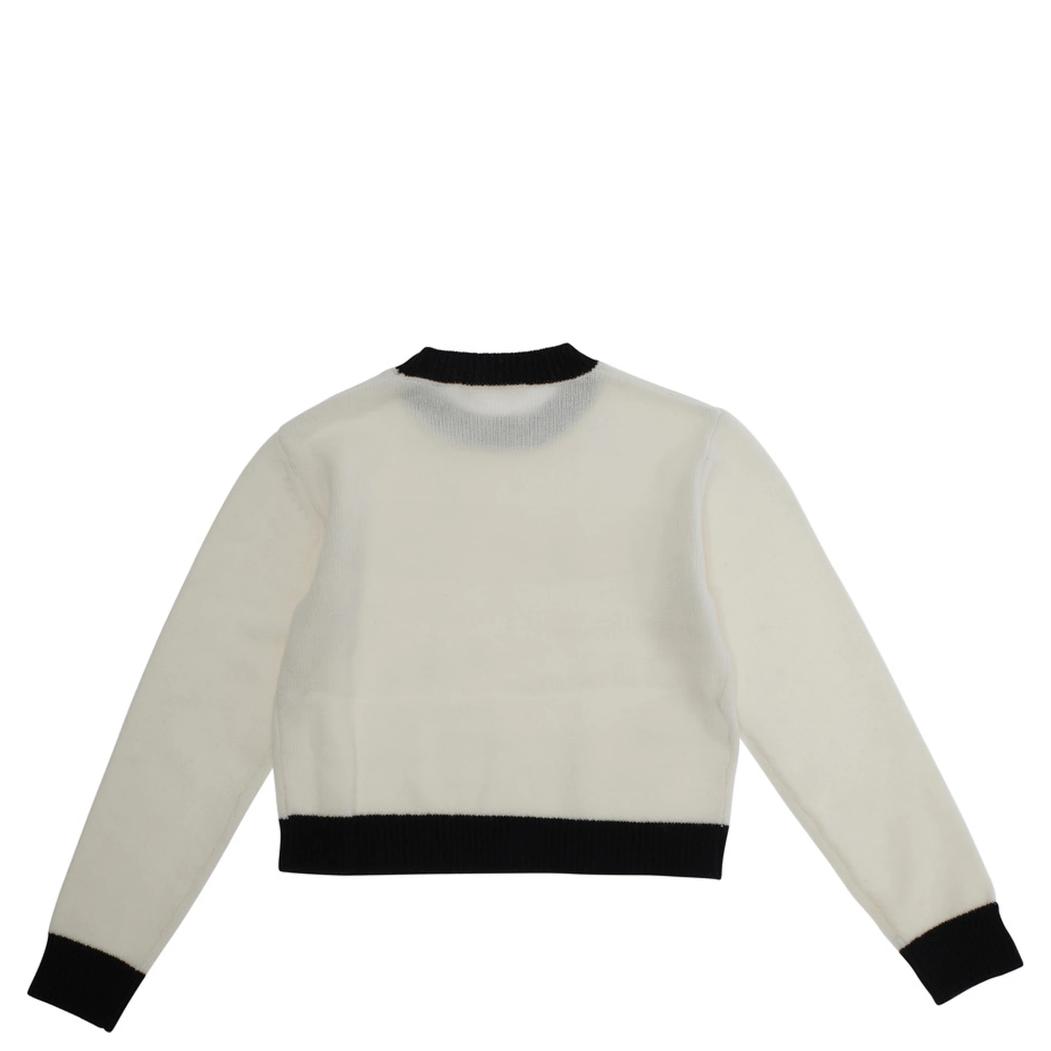 White Crewneck Sweater with Logo Lettering on the Front and Contrasting Trims in Wool and Cashmere Woman