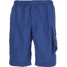 Blue Swim Shorts with Elastic Waist and Logo Plaque on the Side in Tech Fabric Man