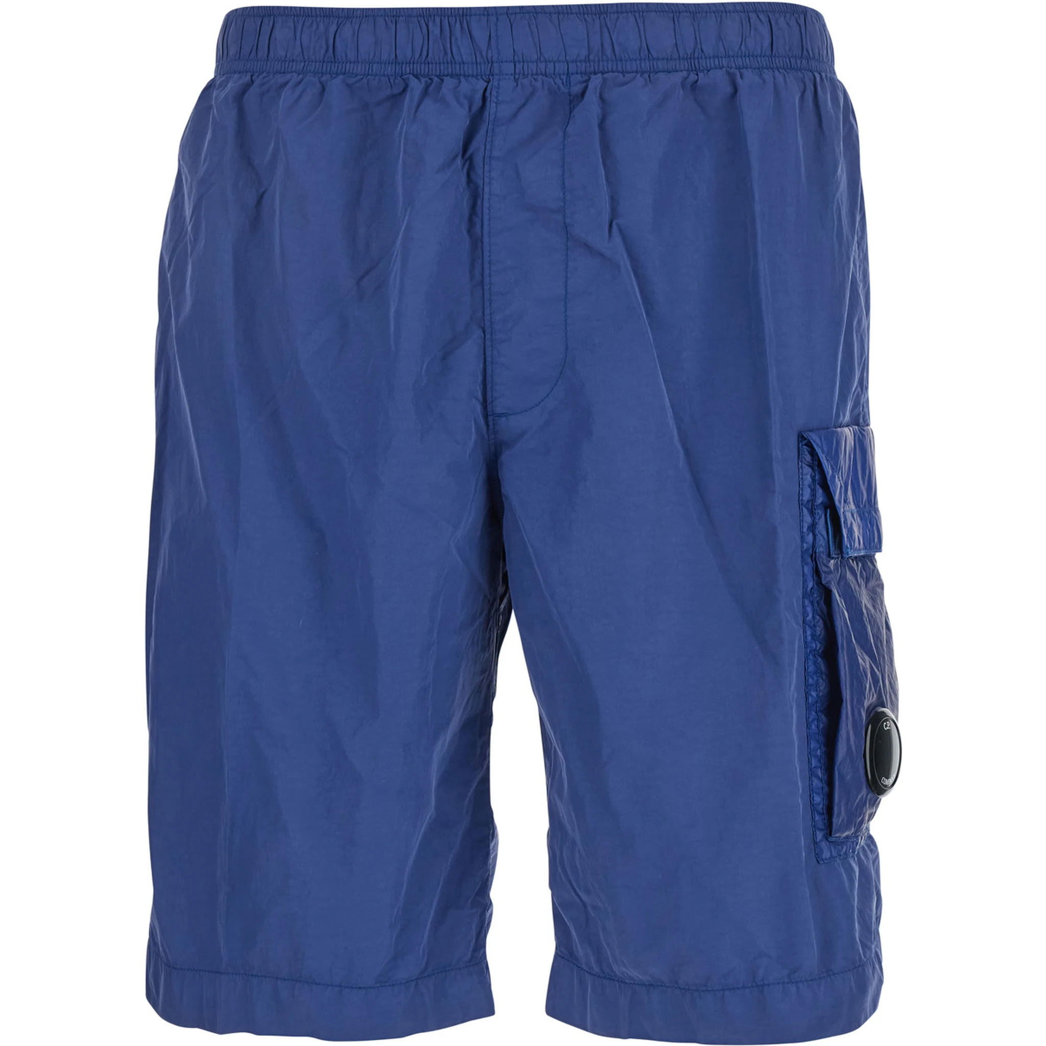 Blue Swim Shorts with Elastic Waist and Logo Plaque on the Side in Tech Fabric Man