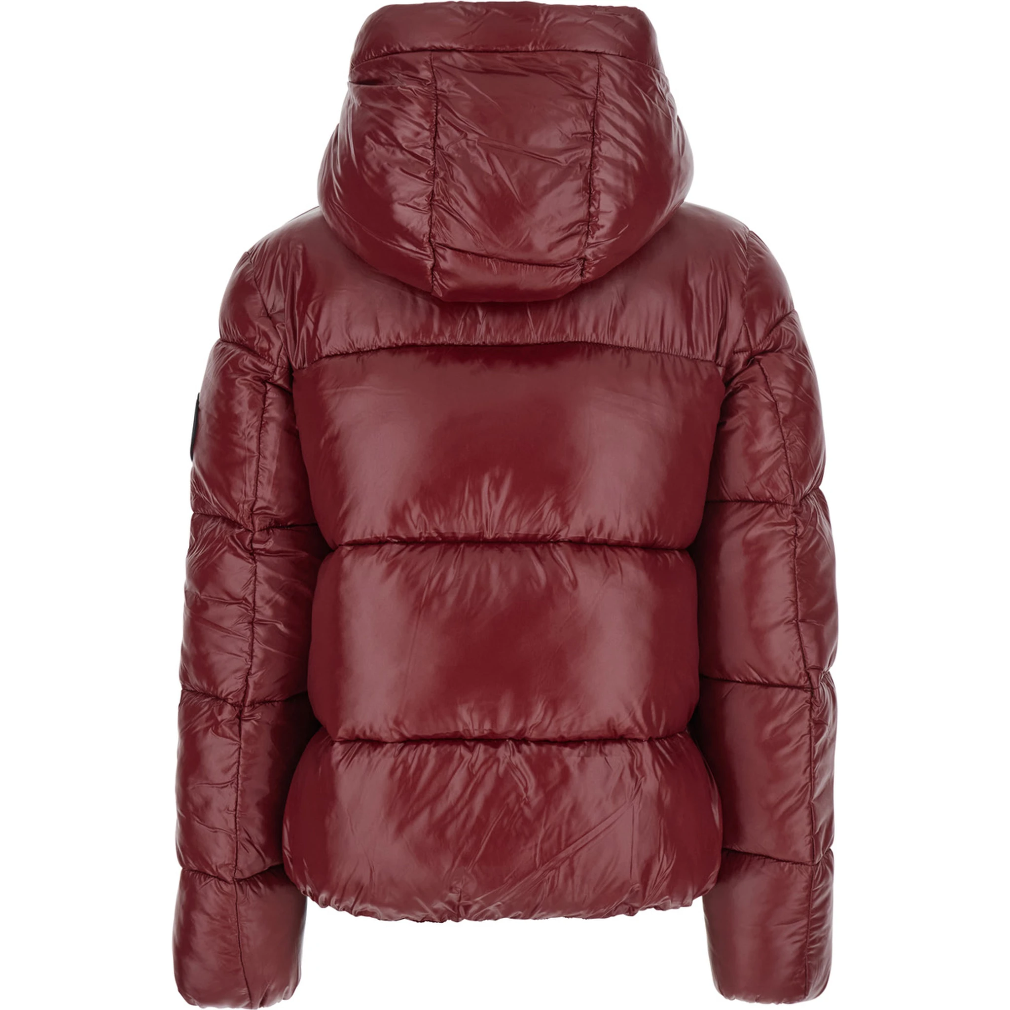 Biddy Bordeaux Down Jacket with Hood and Logo on the Sleeve in Tech Fabric Woman