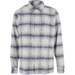 Grey Shirt with Classic Collar and All-Over Check Motif in Cotton Man