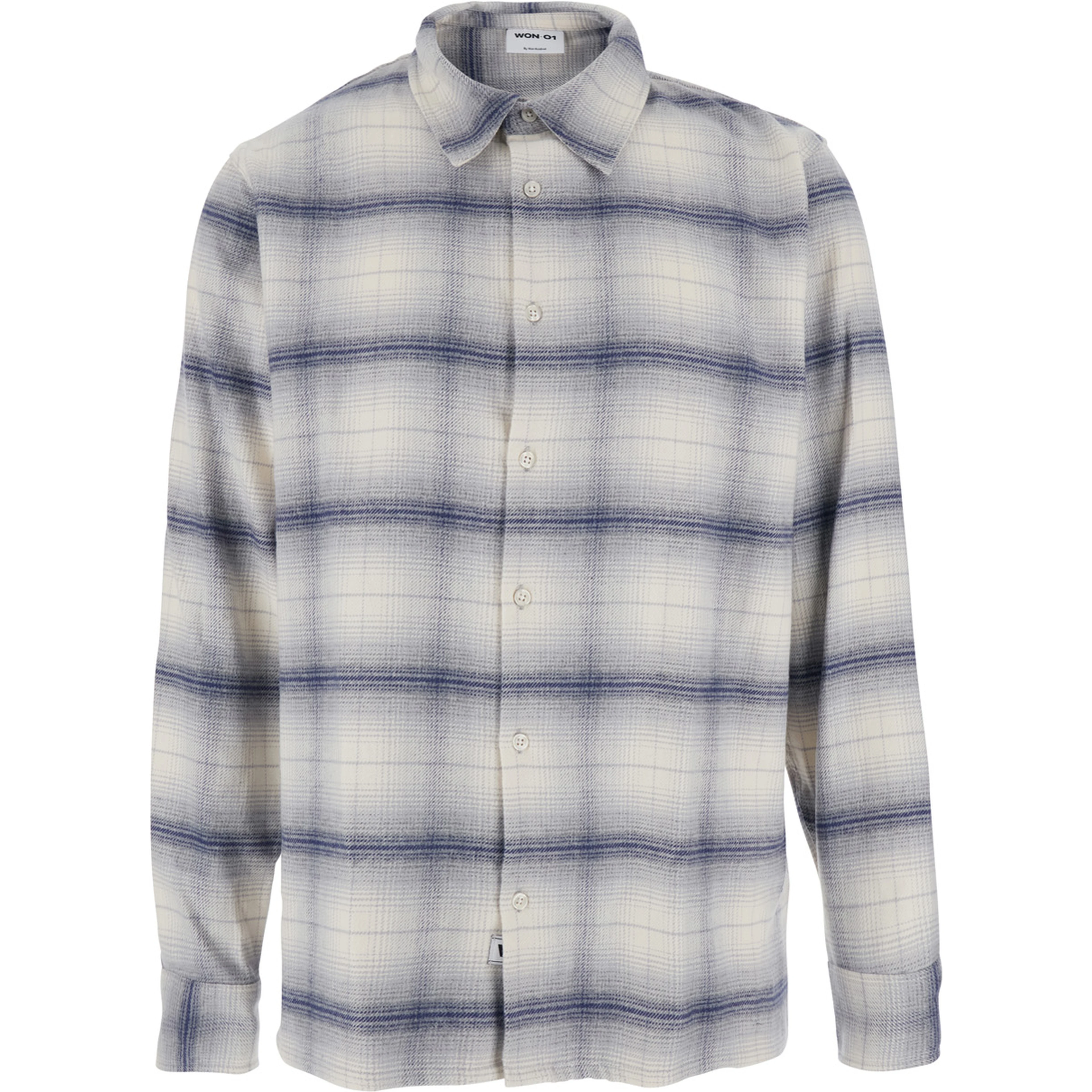 Grey Shirt with Classic Collar and All-Over Check Motif in Cotton Man