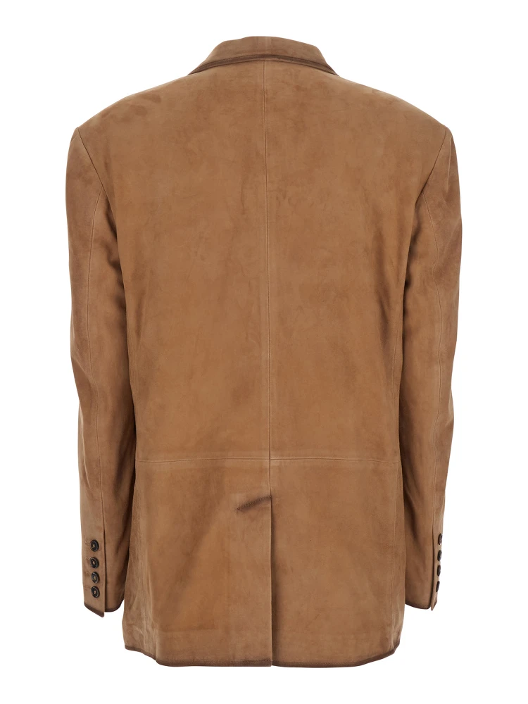 Modena Beige Single-Breasted Jacket with Classic Lapels in Suede Woman alternative