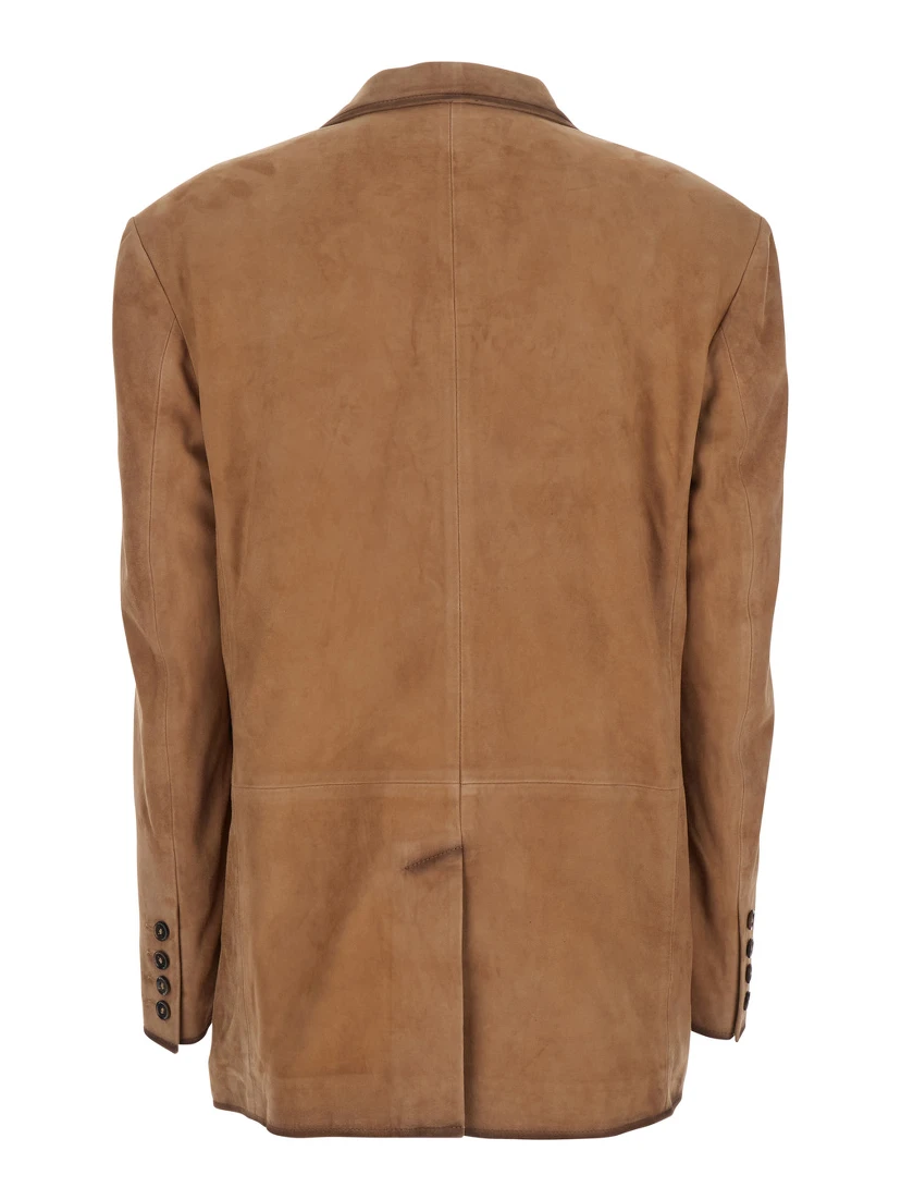 Modena Beige Single-Breasted Jacket with Classic Lapels in Suede Woman