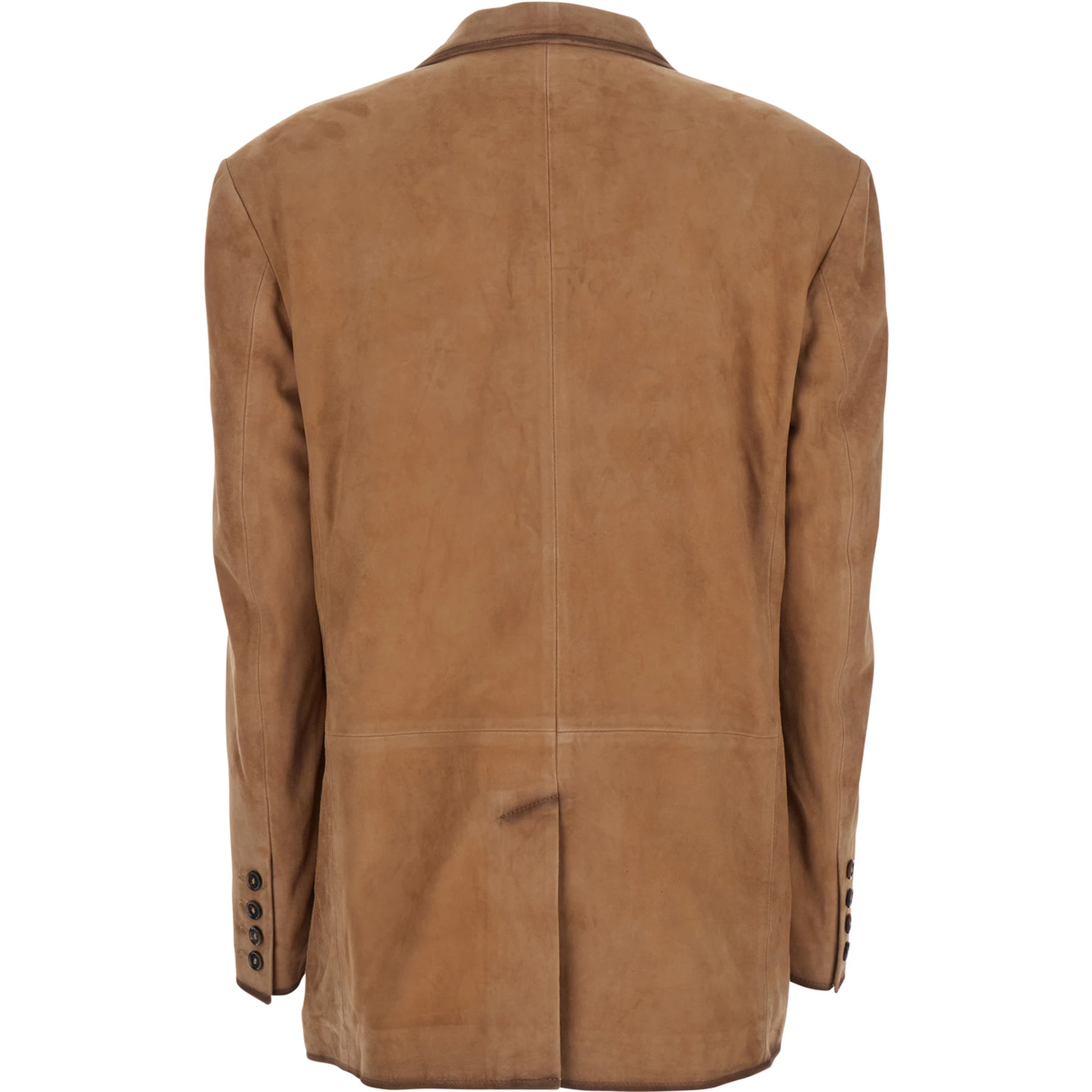 Modena Beige Single-Breasted Jacket with Classic Lapels in Suede Woman
