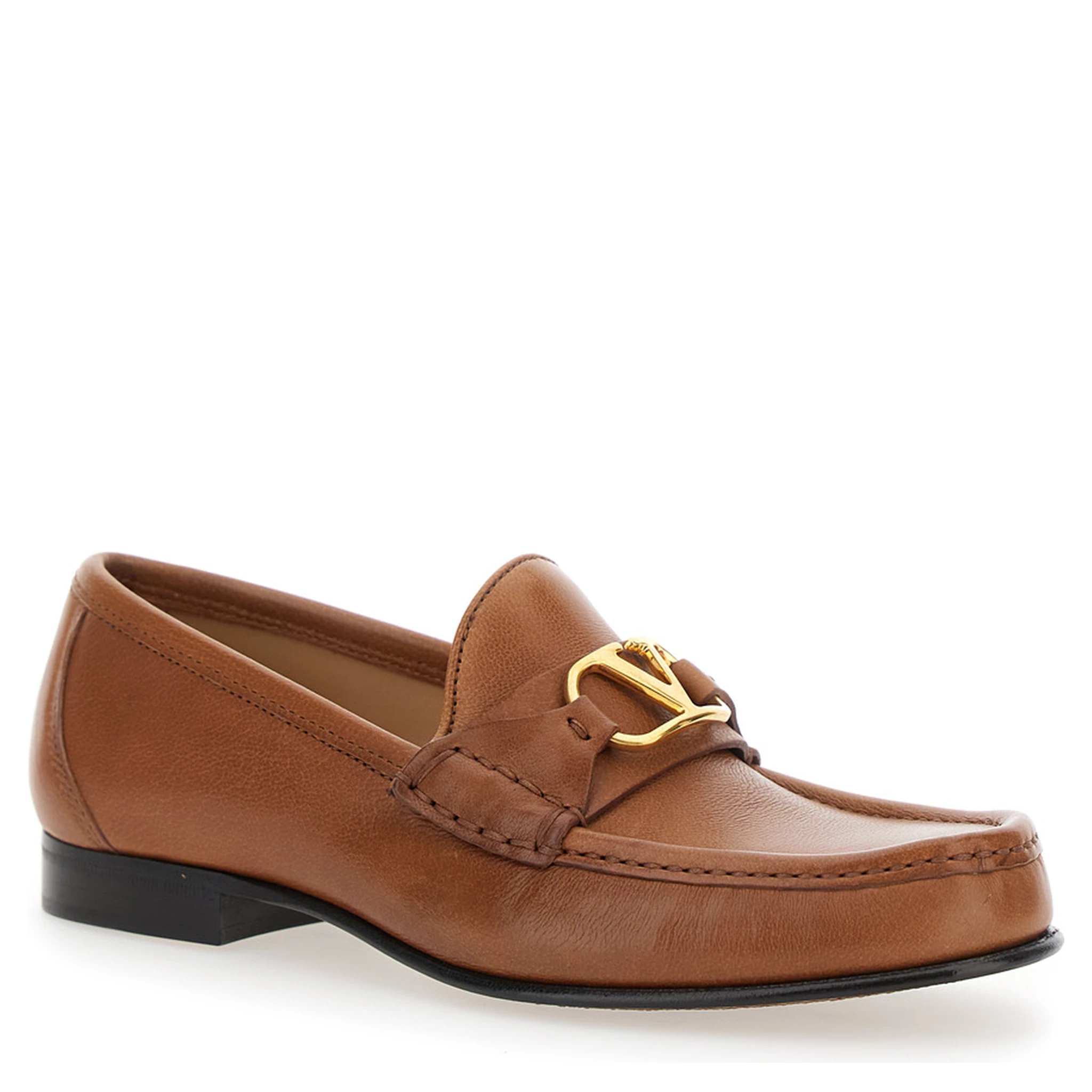 Beige Loafers with VLogo Signature Detail in Leather Man
