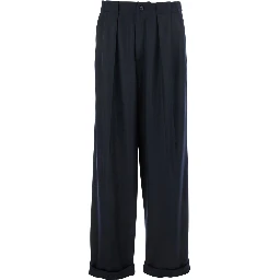Black Pants with Belt Loops and Cuffed Hem in Wool Man
