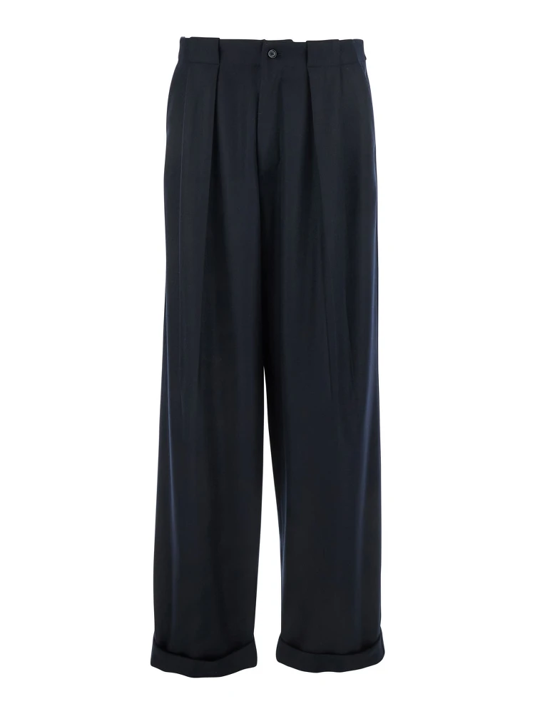 Black Pants with Belt Loops and Cuffed Hem in Wool Man