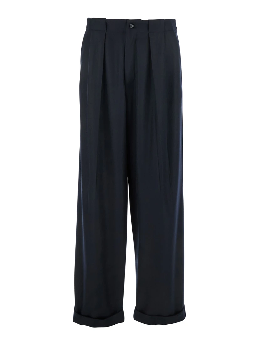 Black Pants with Belt Loops and Cuffed Hem in Wool Man