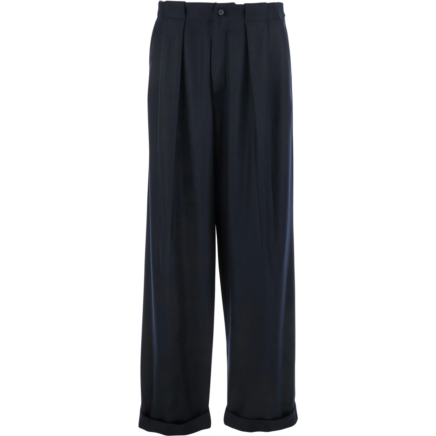 Black Pants with Belt Loops and Cuffed Hem in Wool Man