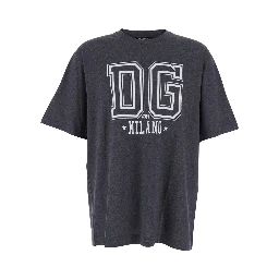 Grey Crewneck T-Shirt with Logo Print on the Front in Cotton Man