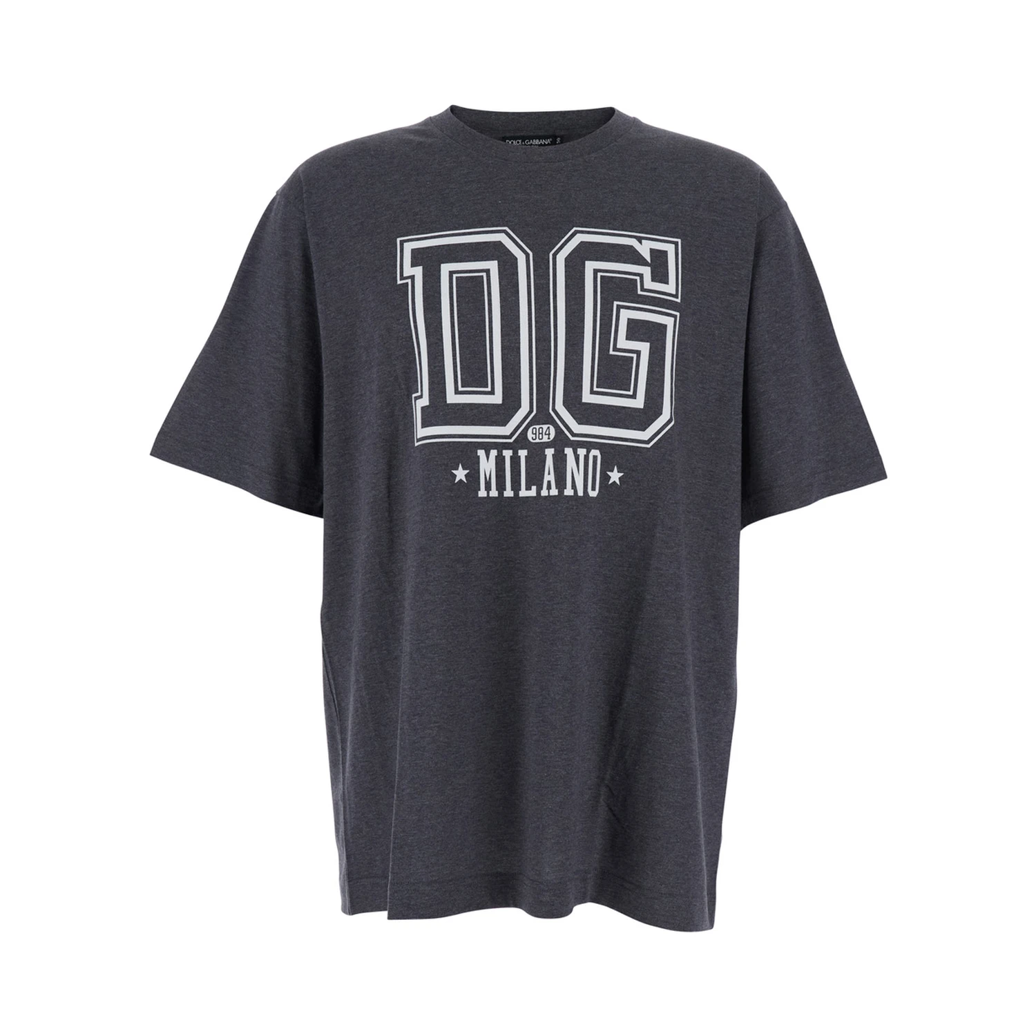 Grey Crewneck T-Shirt with Logo Print on the Front in Cotton Man