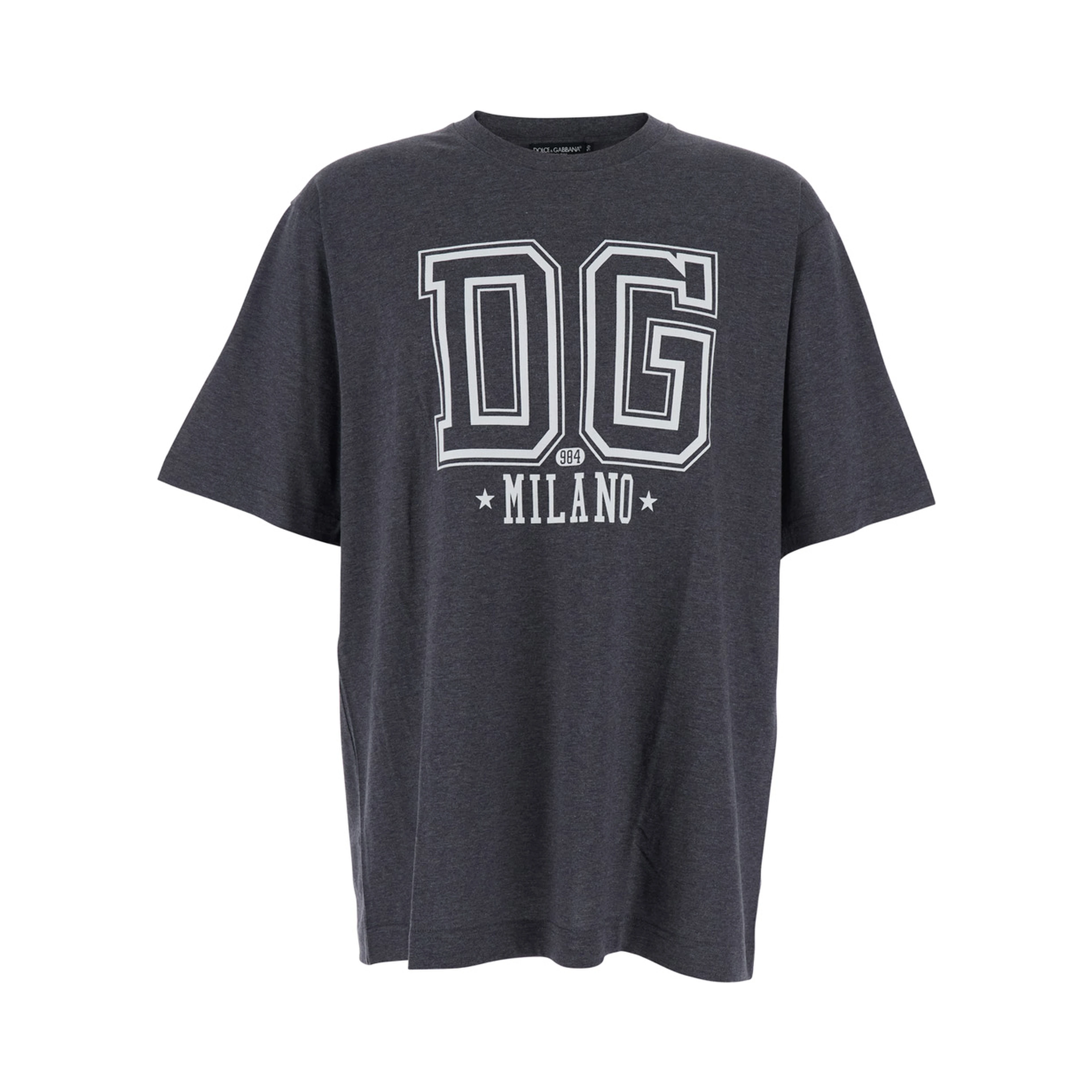 Grey Crewneck T-Shirt with Logo Print on the Front in Cotton Man