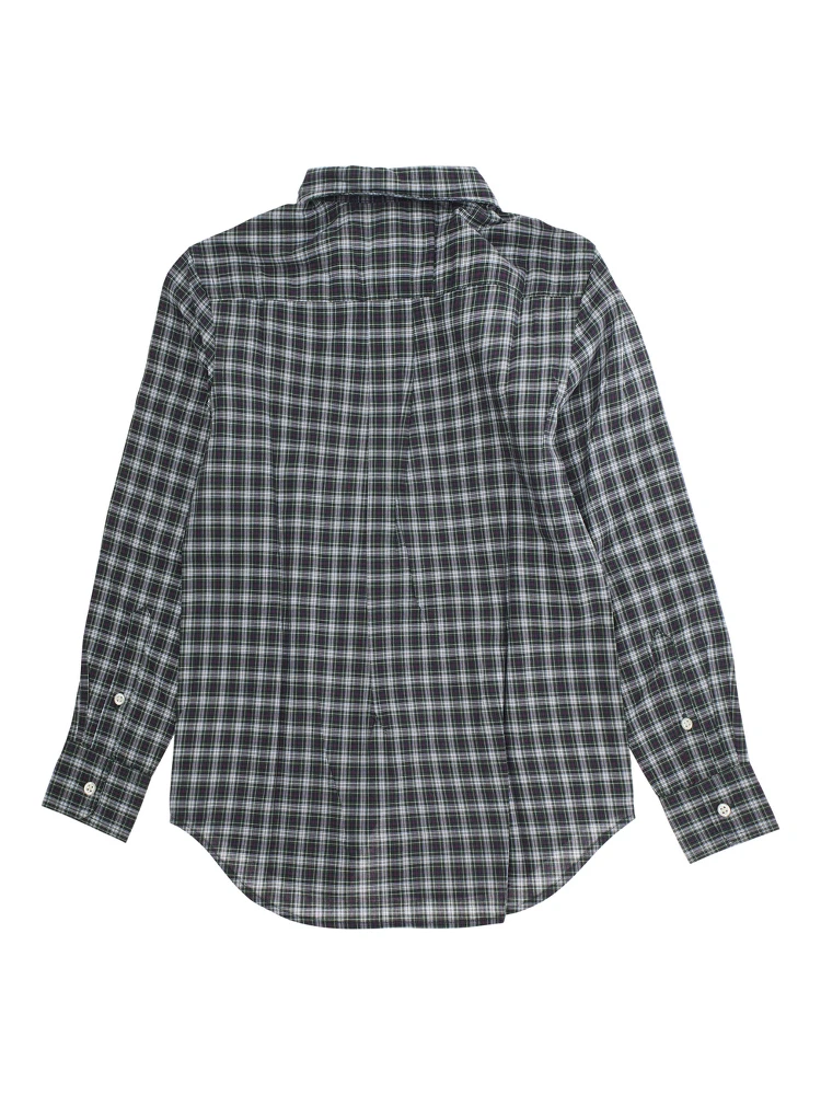 Green Shirt with Pony Embroidery on the Front and All-Over Check Motif in Cotton Boy alternative