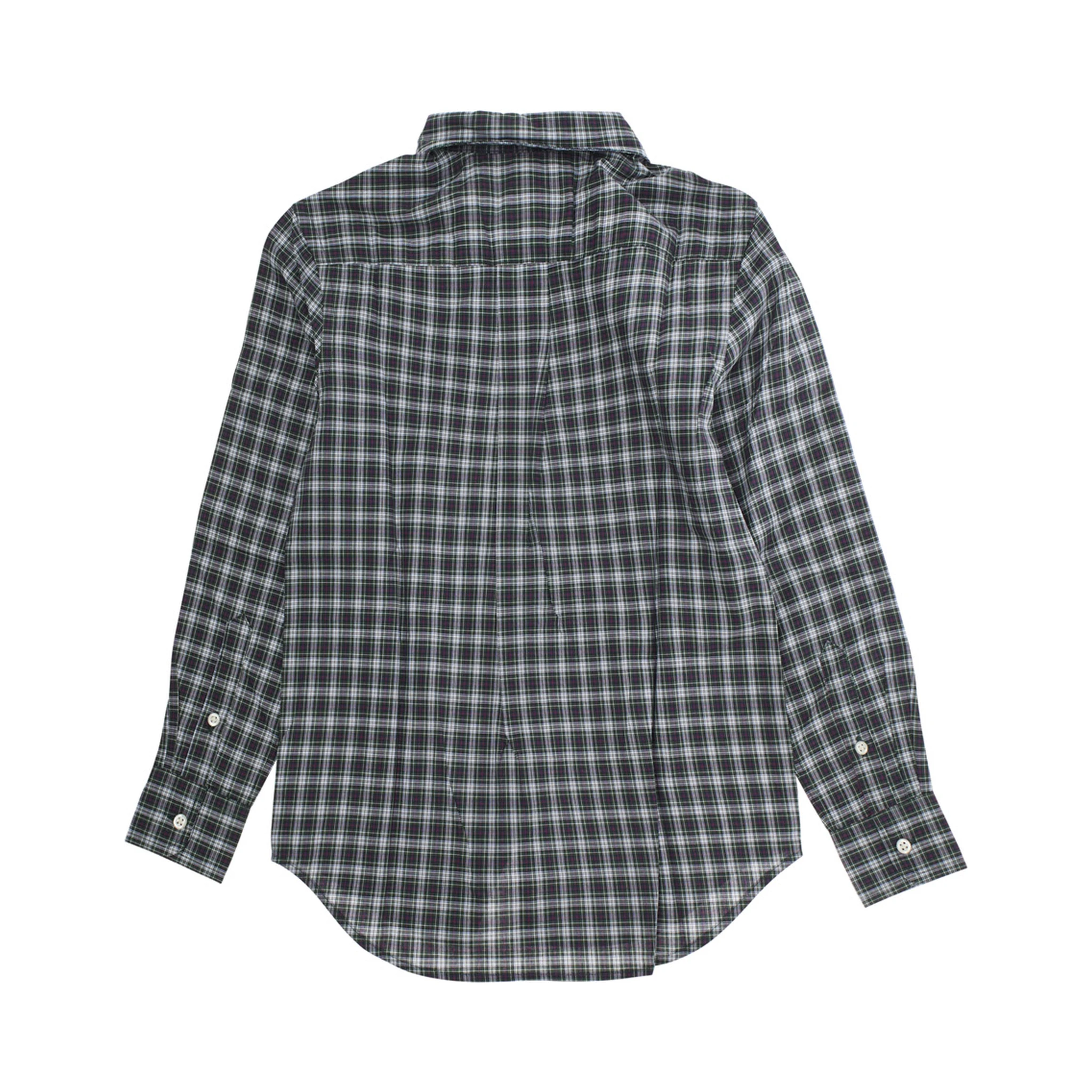 Green Shirt with Pony Embroidery on the Front and All-Over Check Motif in Cotton Boy