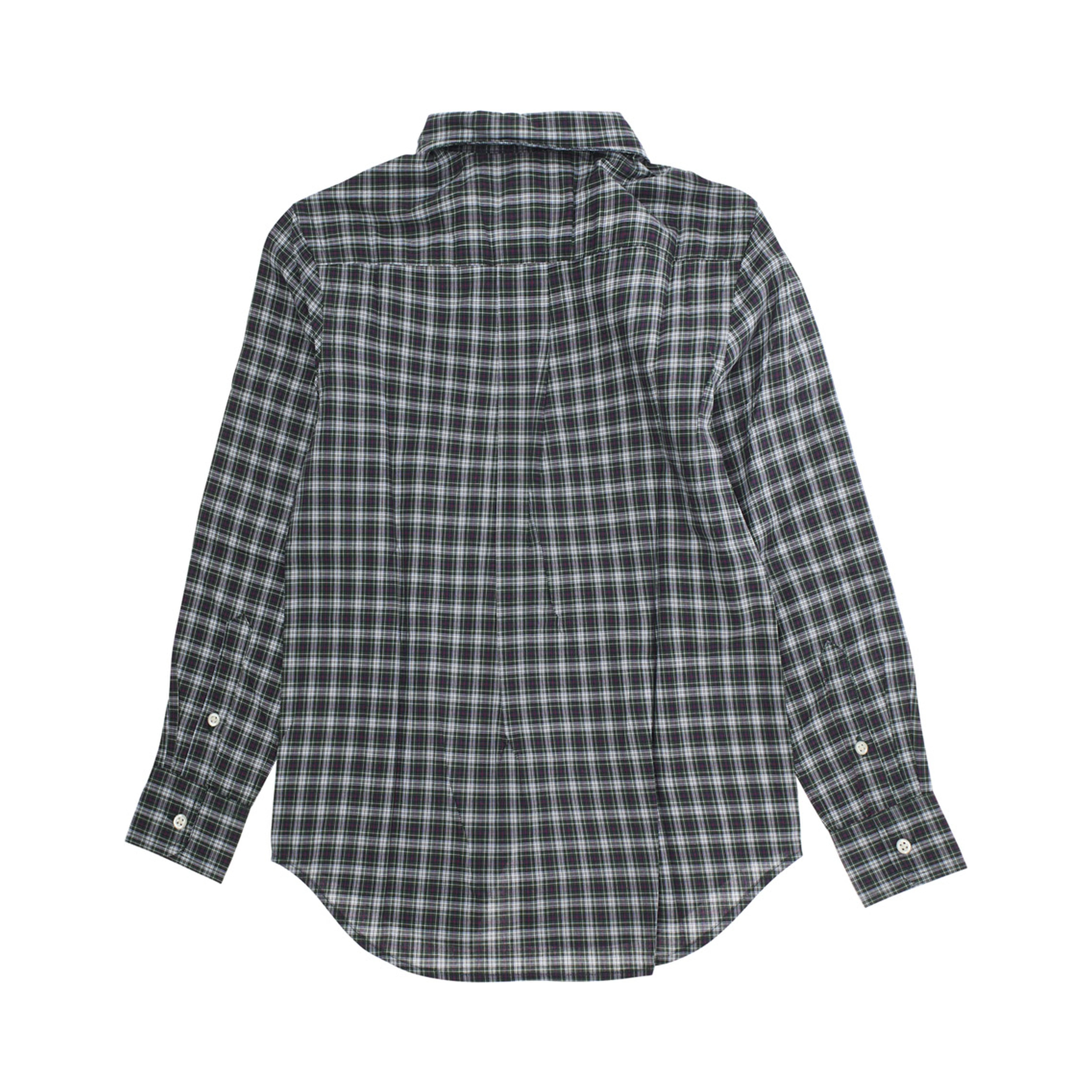 Green Shirt with Pony Embroidery on the Front and All-Over Check Motif in Cotton Boy