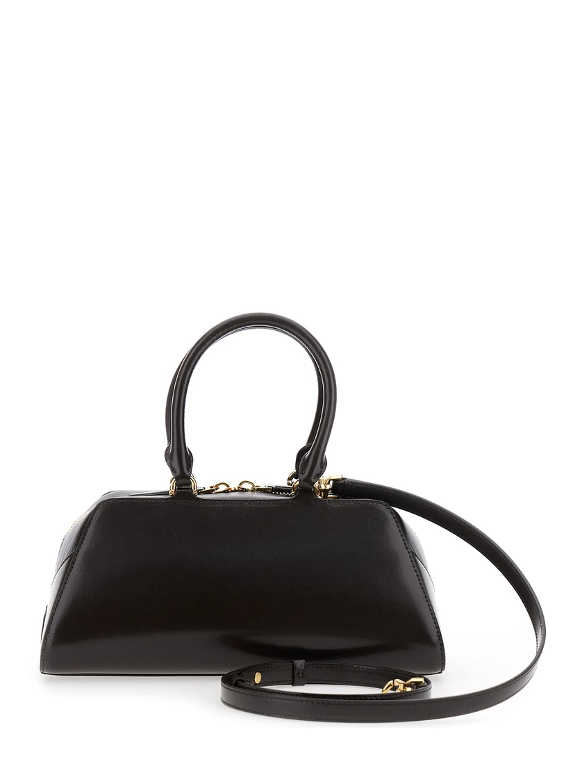 Antigona East West Brown Small Handbag with Adjustable and Removable Shoulder Strap and Logo Lettering on the Front in Leather Woman