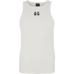 White Sleeveless Top with Round Neck and Logo Embroidery on the Front in Cotton Stretch Man