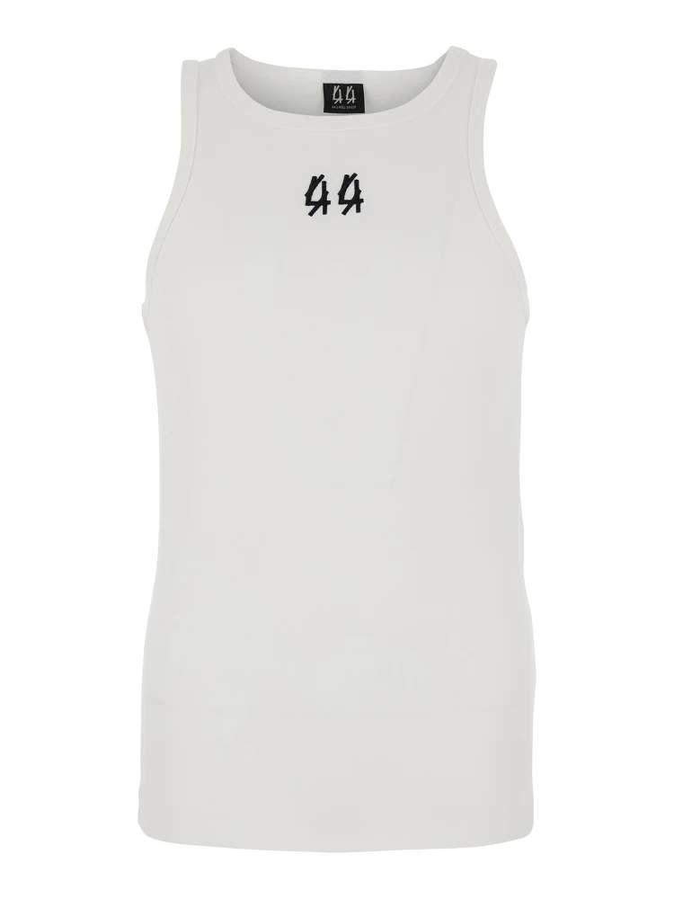 White Sleeveless Top with Round Neck and Logo Embroidery on the Front in Cotton Stretch Man