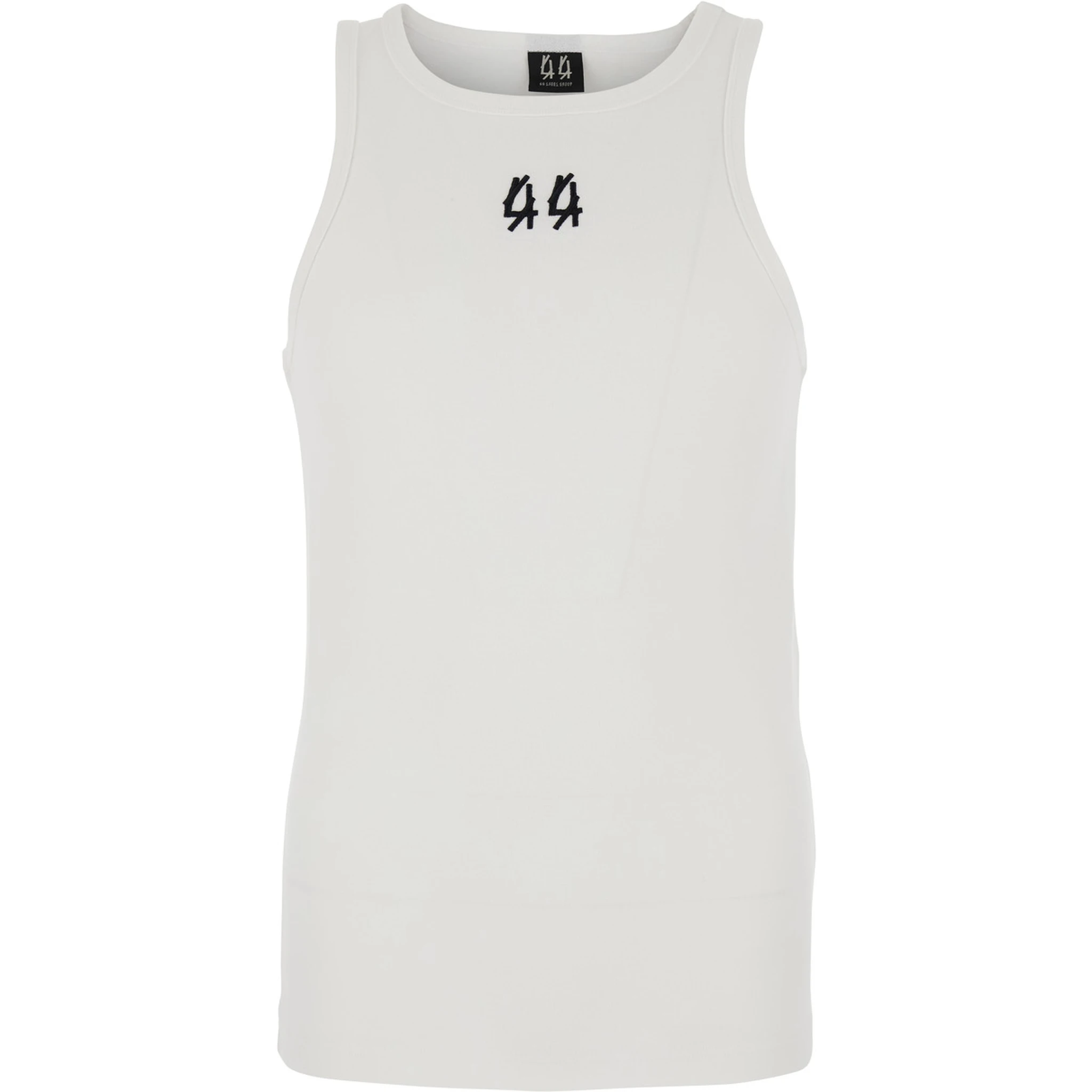 White Sleeveless Top with Round Neck and Logo Embroidery on the Front in Cotton Stretch Man