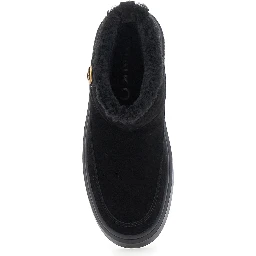 Yoko Black Ankle Boots with Love Birds Diamond Cut Patch and Fur Lining in Suede Woman